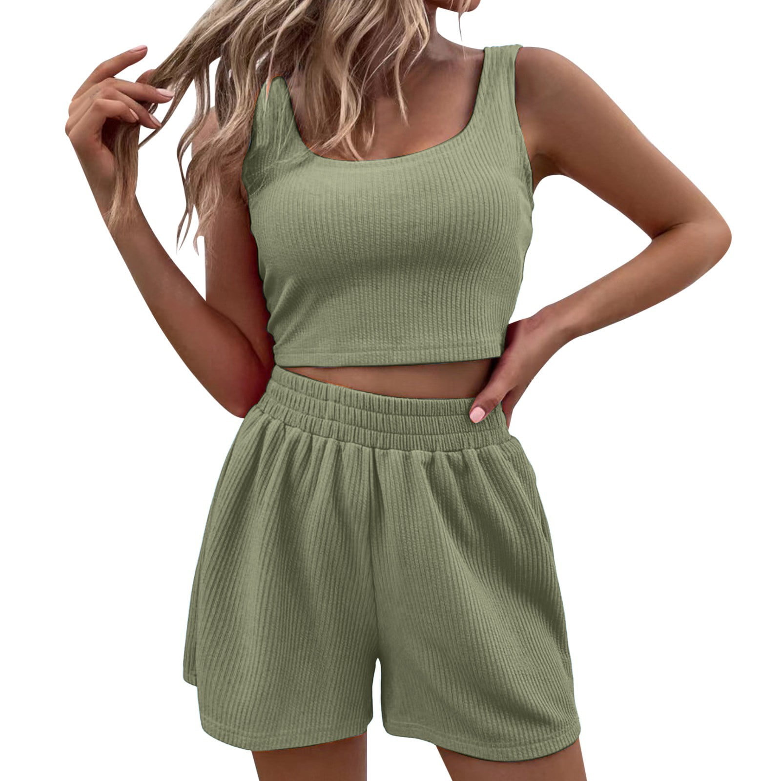 Sleeveless Square Neckline Casual Solid Color Polyester Two Sleeveless Square Neckline Casual Solid Color Polyester Two