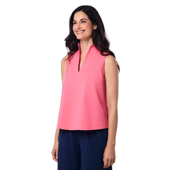 Sleeveless Stand Collar Top - UPF 50+ Sun Protection - Cape Coral in Sunkist Coral
