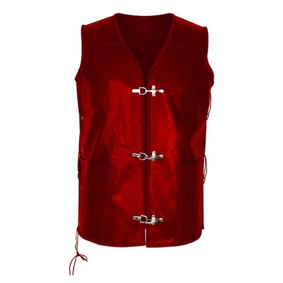 Sleeveless Steampunk Cosplay Vest, Side Lace Up Faux Leather Pirate Vest, Sleeveless Metal Clasp Gothic Waistcoat for Adult Halloween Medieval Pirate Cosplay, 4 Color Steampunk Costume Vest, Red 4XL