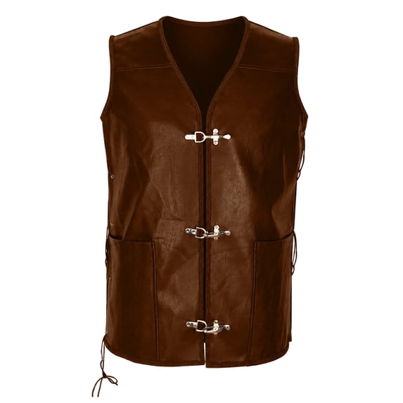 Sleeveless Steampunk Cosplay Vest, Side Lace Up Faux Leather Pirate Vest, Sleeveless Metal Clasp Gothic Waistcoat for Adult Halloween Medieval Pirate Cosplay,Steampunk Costume Vest, Coffee XXL