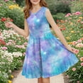 thumbnail image 1 of Sleeveless Stretchy Dress A Line Twirly Skater School Recital Dress Short Sleeve Round Neck Dress Vestido de verano para niñas, 1 of 6