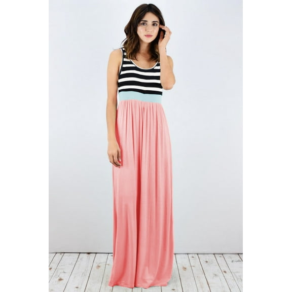 Sleeveless Stripe Band Maxi Dress | 2 Colors | S-3X