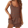 thumbnail image 1 of Sleeveless Striped Print Women Spaghetti Strap V-neck Mini Dress with Built in Shorts, 1 of 7