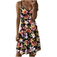 thumbnail image 1 of Sleeveless Summer Mini Dresses Womens Floral Print Casual Beach Spaghetti Strap V Neck Sundress Loose Fit (XL, Black), 1 of 7