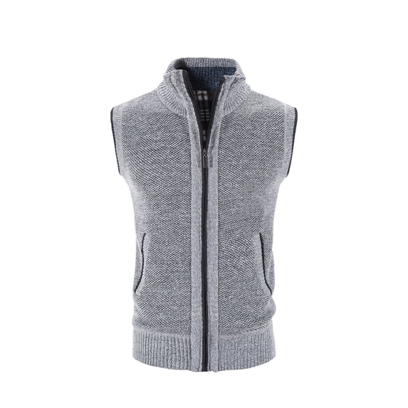 Sleeveless Sweater Cardigan for Mens, Fall Winter Zipper Stand Collar Knitwear Coat Patchwork Warm Slim Casual Vests