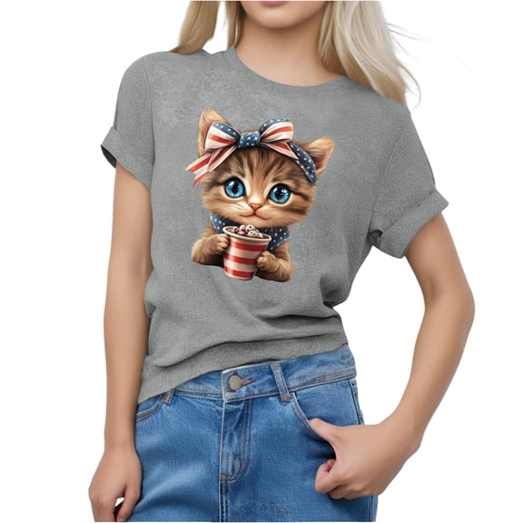 Sleeveless Sweater Tops For Women, 4Th Of July Print Short Sleeve Round Neck Retro Summer Casual Tops Women Winter 2024 White Long Shirts Business Casual Tops Blouses Tank (M, Brown) ZMTing