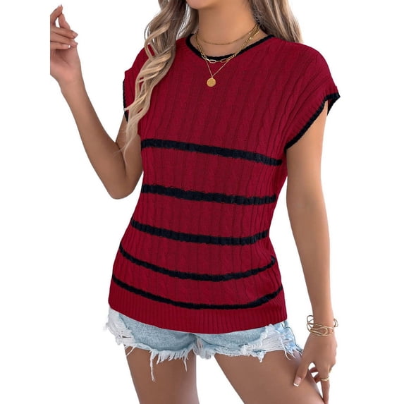 Sleeveless Sweater Vest Summer Sweater for Women Crewneck Sleeveless Clothes 2025 Trendy Casual Knit Tops Claret M