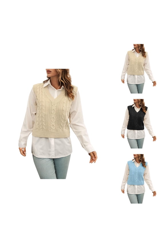 Sleeveless Sweater Vest for Women Oversized Boho Style Fall Fashion Womens V Neck Knit Sweater Vest Preppy Style Sleeveless Crop Knit Vest
