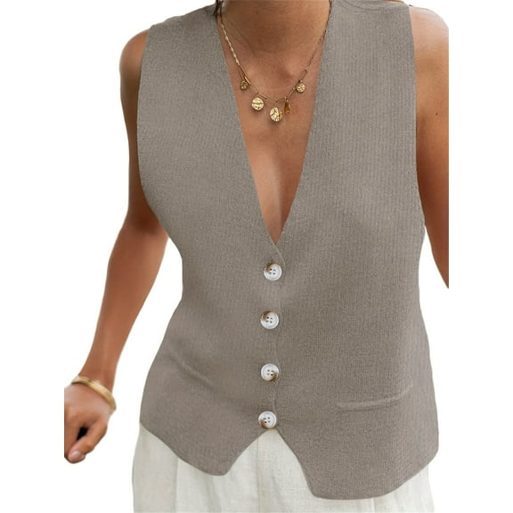 Sleeveless Sweater Women's Fashion Casual Loose Spring Summer Waistcoat V Neck Button Knit Vest