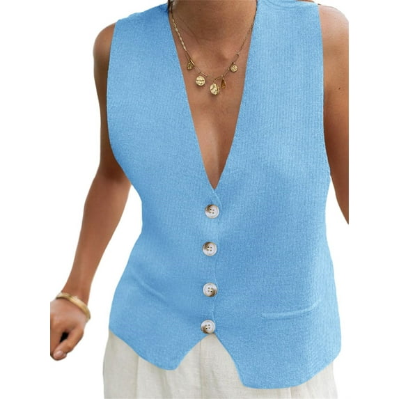 Sleeveless Sweater Women's Fashion Casual Loose Spring Summer Waistcoat V Neck Button Knit Vest