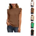 thumbnail image 1 of Sleeveless Sweater for Women Spring Summer Trendy Casual Neck Cable Knit Fringe Cap Boho Tank Tops, 1 of 6