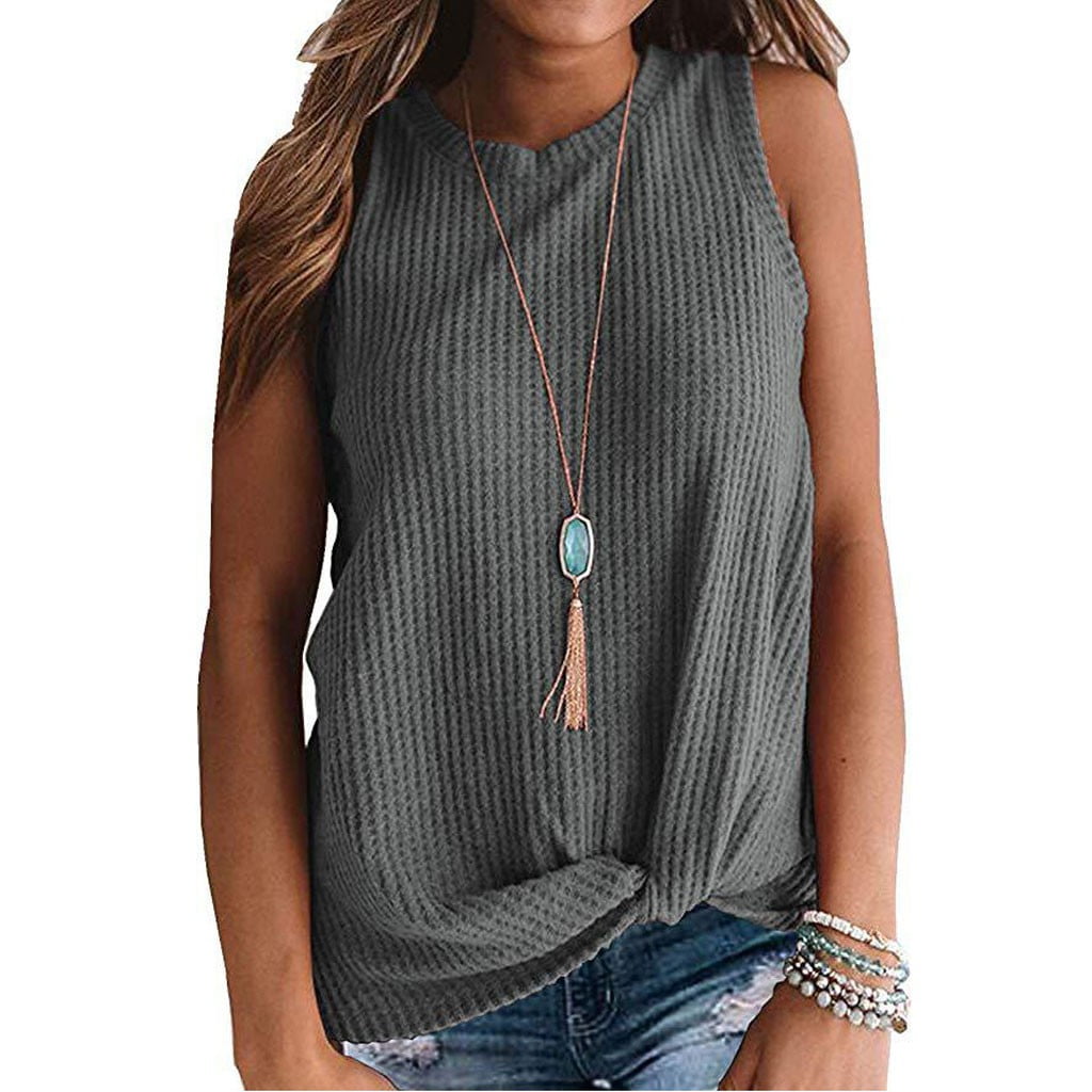 Sleeveless T-Shirt for Women Casual Tanks Top Summer Solid Color Loose ...