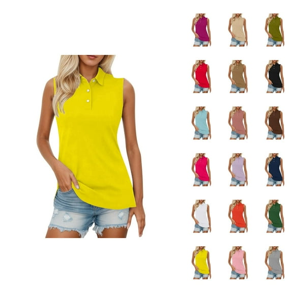 Sleeveless T Shirts for Women 2025 Button Collared Solid Color Breathable Summer Top Womens T Shirts