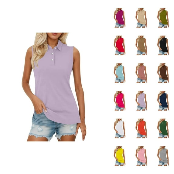 Sleeveless T Shirts for Women 2025 Button Collared Solid Color Breathable Summer Top Womens T Shirts