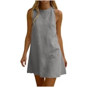 gray summer dress Sahpxhe Dresses for Women Short Sleeve Square Neck A-Line Flare Midi Casual Dressy Clothes for Beach Holiday L Model is wearing size S Odbmxy Modest Sun Dresses for