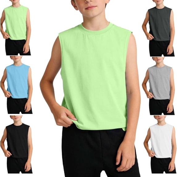 Sleeveless Tank Top for Boys Toddler Muscle Tee Crew Neck Cotton Blend Undershirt Lightweight Summer Vest Active Sports Outdoor Playwear Shirt for Teen