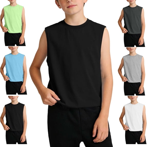 Sleeveless Tank Top for Boys Toddler Muscle Tee Crew Neck Cotton Blend Undershirt Lightweight Summer Vest Active Sports Outdoor Playwear Shirt for Teen