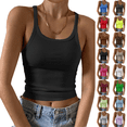 thumbnail image 1 of Sleeveless Tank Top for Women Spaghetti Strap Form Slim Fitting Scoop Neck Ribbed Knit Basic Cami Shirts Black M, 1 of 5