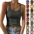 thumbnail image 1 of Sleeveless Tank Top for Women Spaghetti Strap Form Slim Fitting Scoop Neck Ribbed Knit Basic Cami Shirts Dark Gray L, 1 of 5