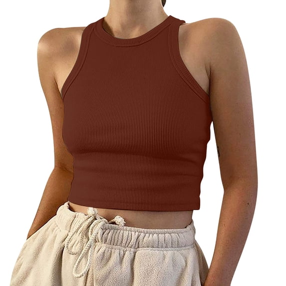 Sleeveless Tank Tops for Women High Neck Racerback Ribbed Knit Top Summer 2026 Casual Basic Slim Fit Workout Shirts Sleeveless Crop Tops for Women Basic Rib-Knit Y2K Crop Tank Top Exercise Crop Camis