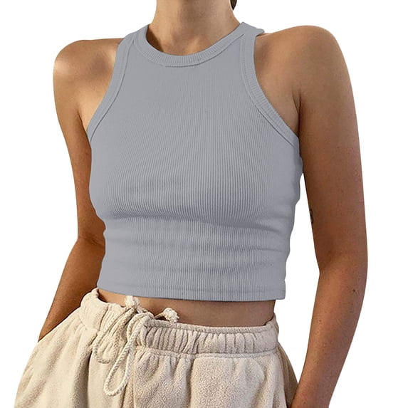 Sleeveless Tank Tops for Women High Neck Racerback Ribbed Knit Top Summer 2026 Casual Basic Slim Fit Workout Shirts Sleeveless Crop Tops for Women Basic Rib-Knit Y2K Crop Tank Top Exercise Crop Camis