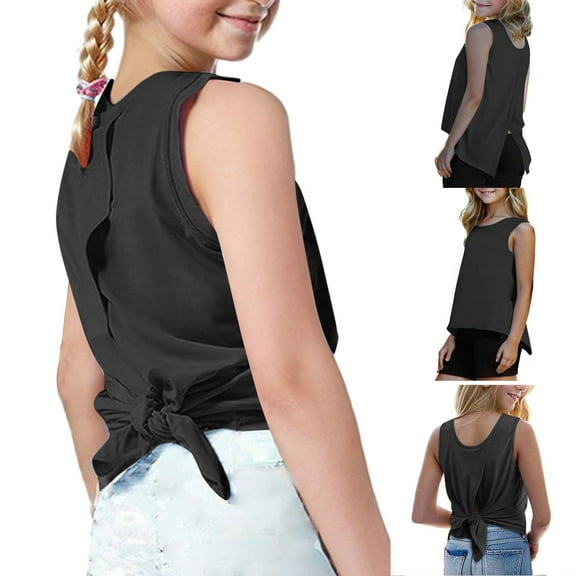 Sleeveless Tank Tops for Teens Girls 4-14 Years Kids Cute Crewneck Camisoles Juniors Children Solid Tie Back Pullover Blouses Summer