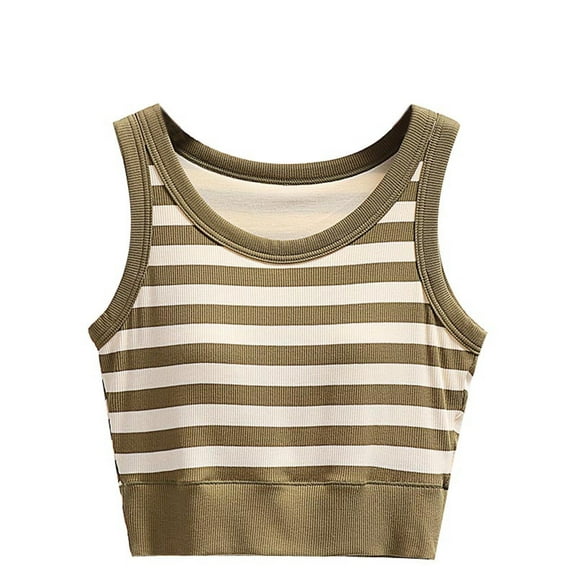 Sleeveless Tank Tops for Women 2025 Fashion Striped Built In Bra Summet Shirt Ribbed Fitness Workout Running Top