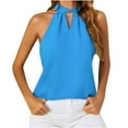 thumbnail image 1 of Sleeveless Tank Tops for Women Chiffon Tie Halter Keyhole Neck Off the Shoulder Vest Shirts Summer Solid Color Tees, 1 of 8