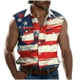 thumbnail image 1 of Sleeveless Tee Shirts for Men 4th of July V-Neck Collared Tops Red Blue Stars Printed American Patriot Top Button Down Tshirts Men Outdoor Travel Hiking Shirt Memorial Day Clothes, 1 of 5