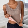 thumbnail image 1 of Sleeveless Thermal Fleece Tank Top For Women V Neck Lace Camisole Warm Base Layer Cami Vest Underwear Tops With Chest Pads Pink Free size, 1 of 8