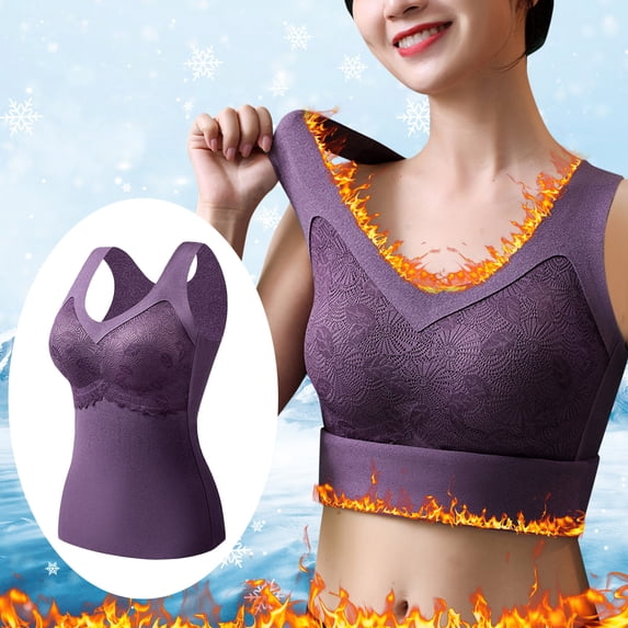 Sleeveless Thermal Shirts V Neck Vest With Built In Bra Lined Underwear Thermal Tank Top With Spongy Pad Winter Tops For Womens Women Thermal Long Sleeve Thermal Top for Women with Thumb Hole Thermal