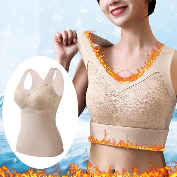 Sleeveless Thermal Shirts V Neck Vest With Built In Bra Lined Underwear Thermal Tank Top With Spongy Pad Winter Tops For Womens Women Thermal Long Sleeve Thermal Top for Women with Thumb Hole Thermal
