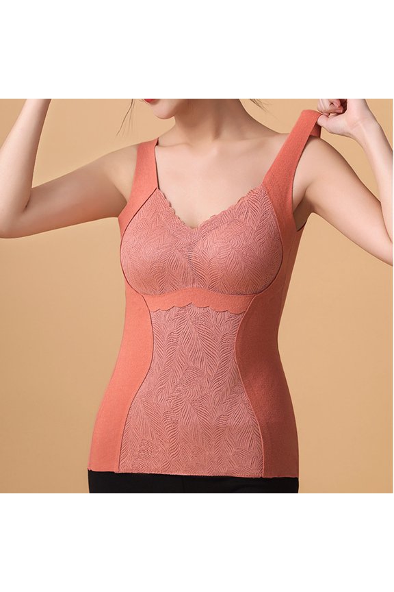 Sleeveless Thermal Shirts for Women Fleece Lined Thermal Tank Tops Camisole Warm Base Layer Vest Cold Weather Red L