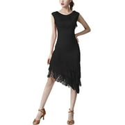 Sleeveless Tiered Fringe Asymmetry Latin Salsa Dance Practice Wear Outfits Clothes Dancewear
