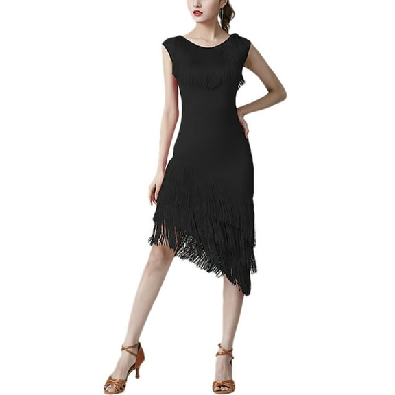 Sleeveless Tiered Fringe Asymmetry Latin Salsa Dance Practice Wear Outfits