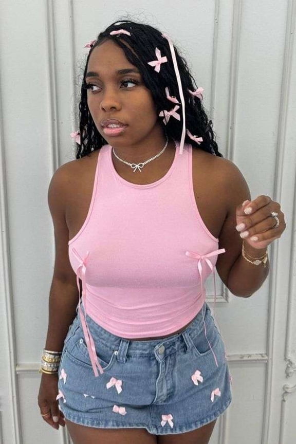 Sleeveless Top with Ribbon Details (S, Pink)