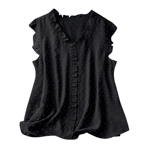 Sleeveless Tops For Women Casual Boho Solid Color Top V-Neck Ruffle Tank Top Blouses Lace Loose Shirts Pullover