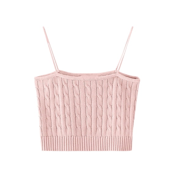 Sleeveless Tops For Women Sevevn Women's Cable Knit Crop Cami Top Sleeveless Spaghetti Strap Knit Tank Top Pink