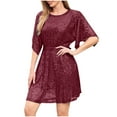 thumbnail image 1 of Sevevn Women's Sequin Loose Fitting Dress With Split Sleeves Casual Loose Mini Short Dress Short Sleeved Round Neck Dress, 1 of 8