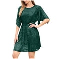 thumbnail image 1 of Sevevn Women's Sequin Loose Fitting Dress With Split Sleeves Casual Loose Mini Short Dress Short Sleeved Round Neck Dress, 1 of 8