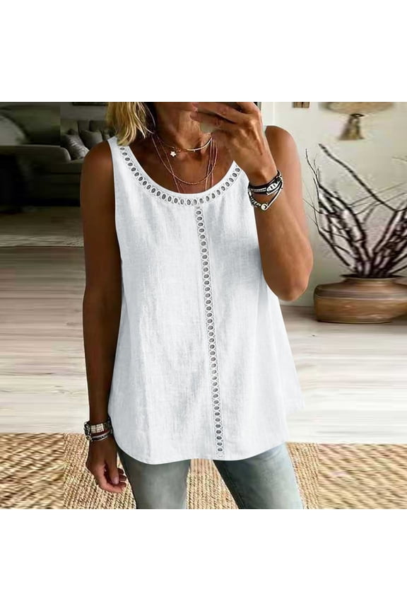 Sleeveless Tops, Summer Tank Top, Elegant Sleeveless Vest, Casual Holiday Top, Breathable Cami, Daily Wear Shell Top White 2Xl