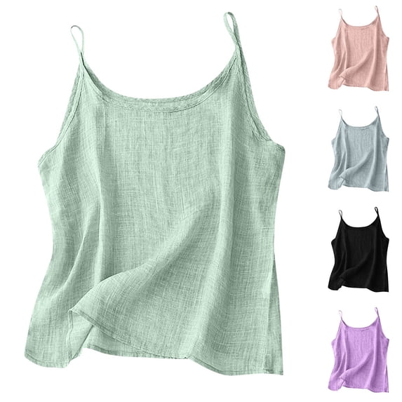 Sleeveless Tops Woman Tank Tops Women's Solid Color Camisole Linen Purple M