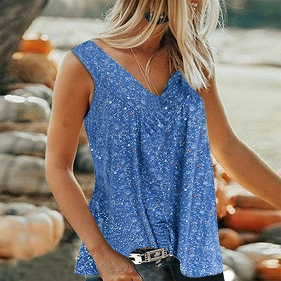 Sleeveless Tops for Women Plus Size Tank Tops for Women Summer,Womens Loose Fit Sleeveless T Shirts Boho Floral Print Casual V Neck Tunic Tees Blusas De Mujer Elegantes