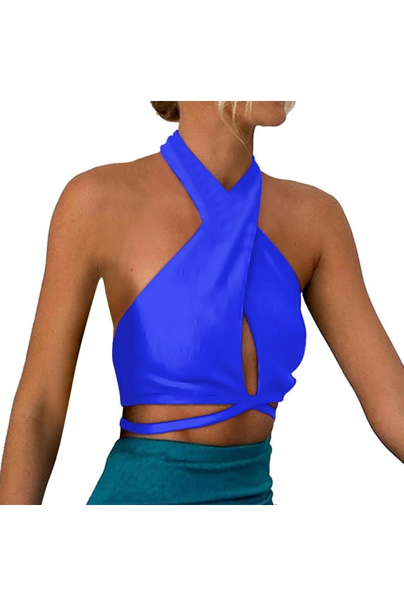 Sleeveless Tops for Women Women Casual Solid Vest Tank Shirt Sleeveless Slim Neck Backless Tops Tunics Cycle for Deep Neck Top Crop Small Yoga Yoga Top Girls Size 1 Crap Sexy Foam Blue S