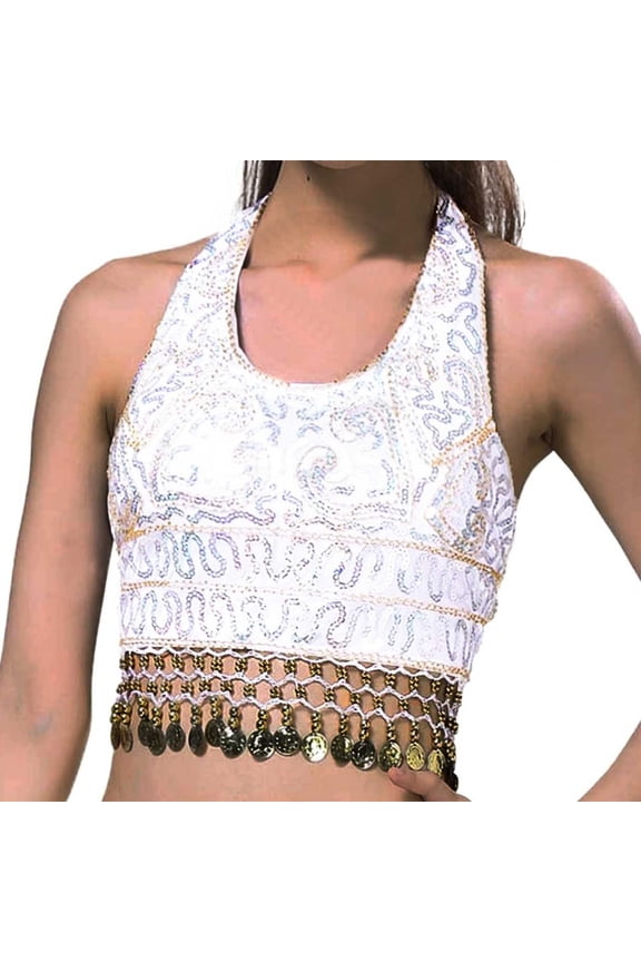 Sleeveless Tops for Women Women Sequin Crop Top Belly Dance Bra Top Talter Tank Top Sequin Tassel Top Crop Workout Stripe Top Women Buckle Tops for Women Crop Tops And Shorts Compression Shirts Women