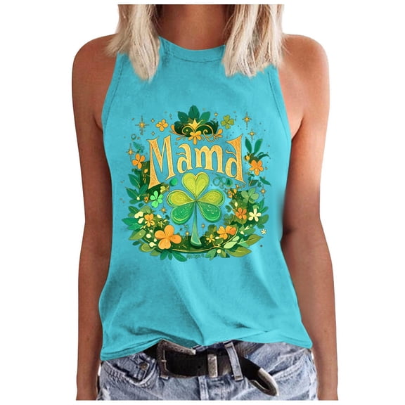 Sleeveless Tops for Women Womens Fashion Crewneck Sleeveless Print Tank Tops Summer Casual Loose Fit Basic Beach Blouse Size Open Camisole for Women Polyester Spandex Top Foe Cowl Neck Top Undershirt