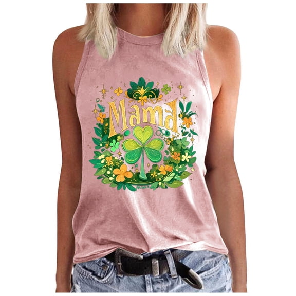 Sleeveless Tops for Women Womens Fashion Crewneck Sleeveless Print Tank Tops Summer Casual Loose Fit Basic Beach Blouse Size Open Camisole for Women Polyester Spandex Top Foe Cowl Neck Top Undershirt