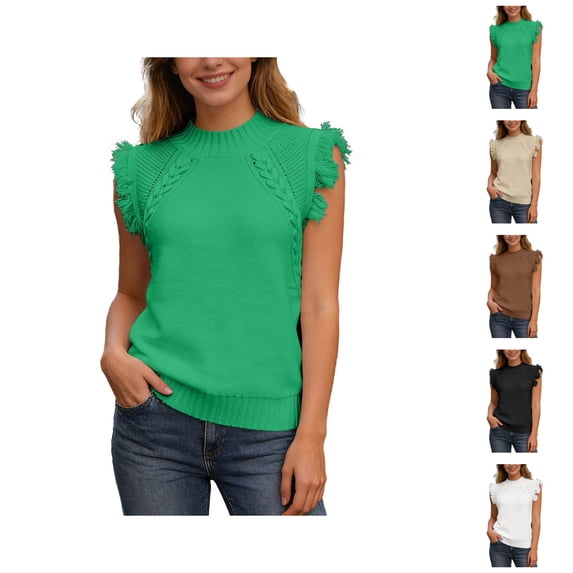 Sleeveless Tops for Women 2026 Summer Neck Knitted Sweater Casual Plain Tank Top Blouse
