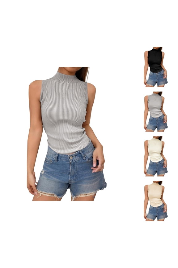 Sleeveless Tops for Women 2026 Summer Neck Ribbed Slim Fit Basic Plain Tank Top Undershirts