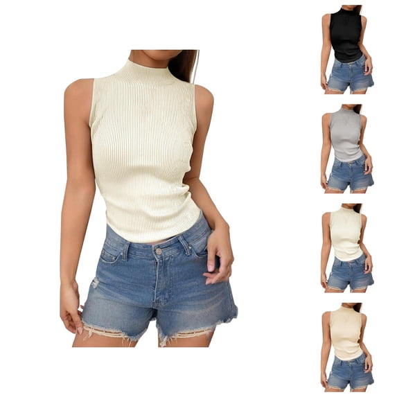 Sleeveless Tops for Women 2026 Summer Neck Ribbed Slim Fit Basic Plain Tank Top Undershirts